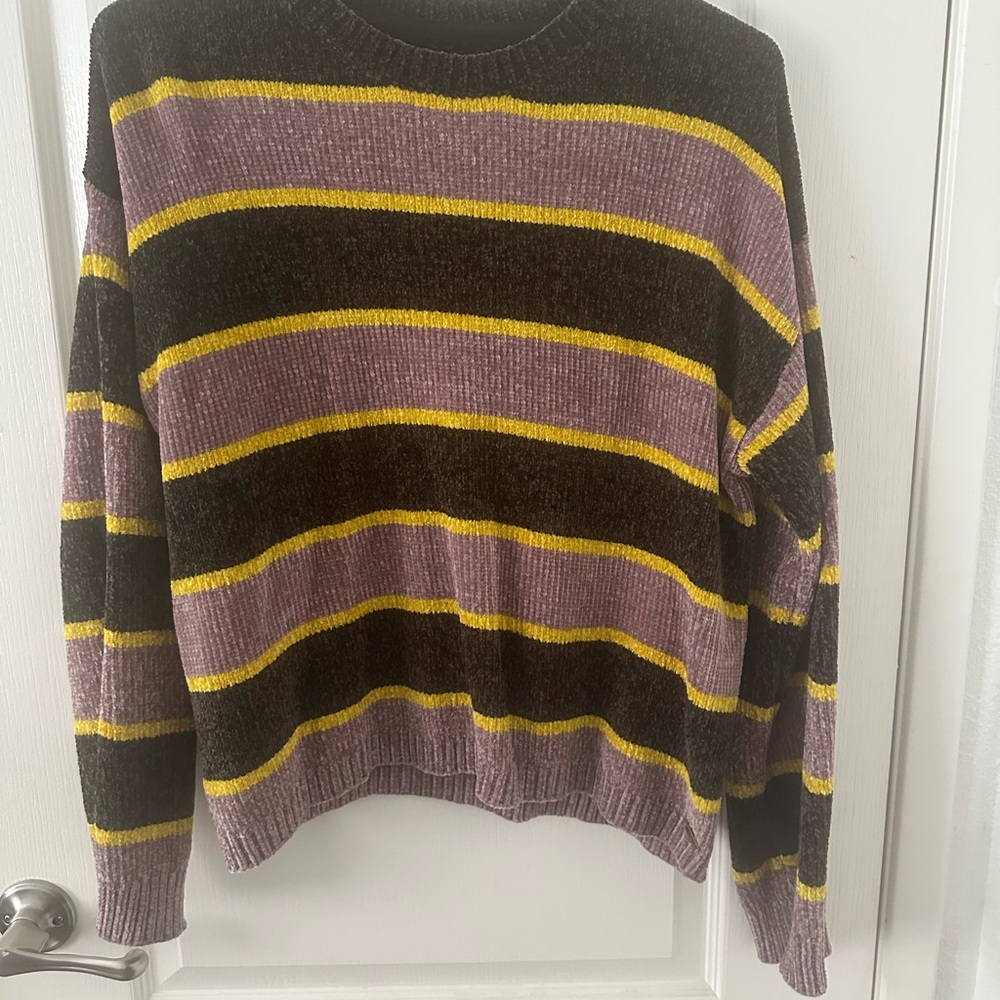 Volcom Men's Crewneck Sweater in Brown, Purple, and Yellow